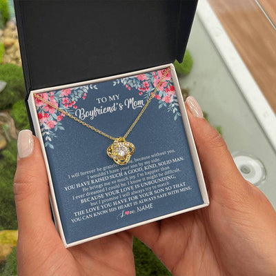 Love Knot Necklace 18K Yellow Gold Finish | Personalized To My Boyfriend's Mom Necklace from Daugter I Will Forever Be Grateful Mother In Law Jewelry Birthday Wedding Christmas Customized Message Card | siriusteestore