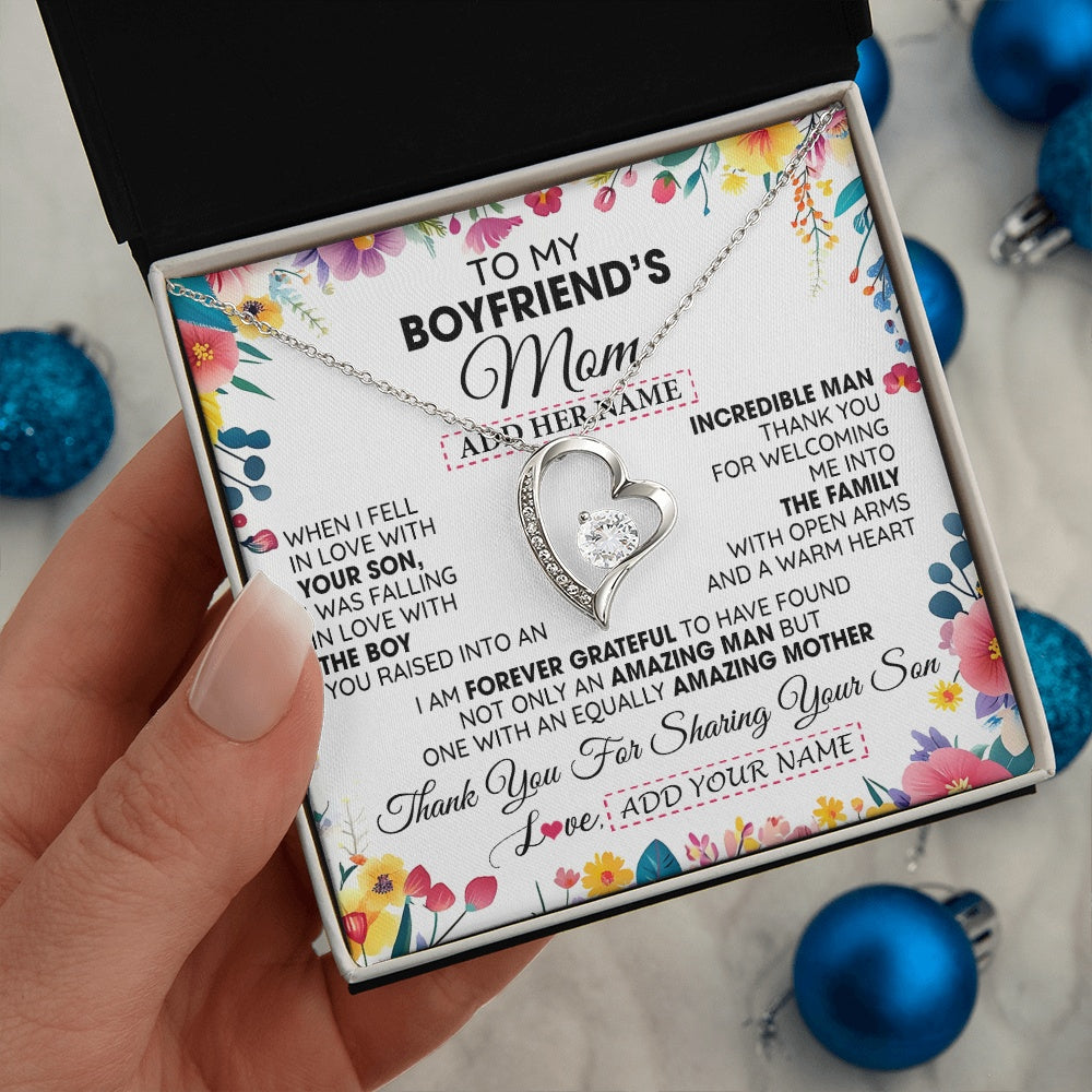 Forever Love Necklace 14K White Gold Finish | 2 | Personalized To My Boyfriends Mom Gifts Necklace Mothers Day Gifts For Boyfriends Mom From Girlfriend Mother In Law Birthday Christmas Gift Box Message Card | siriusteestore.myshopify