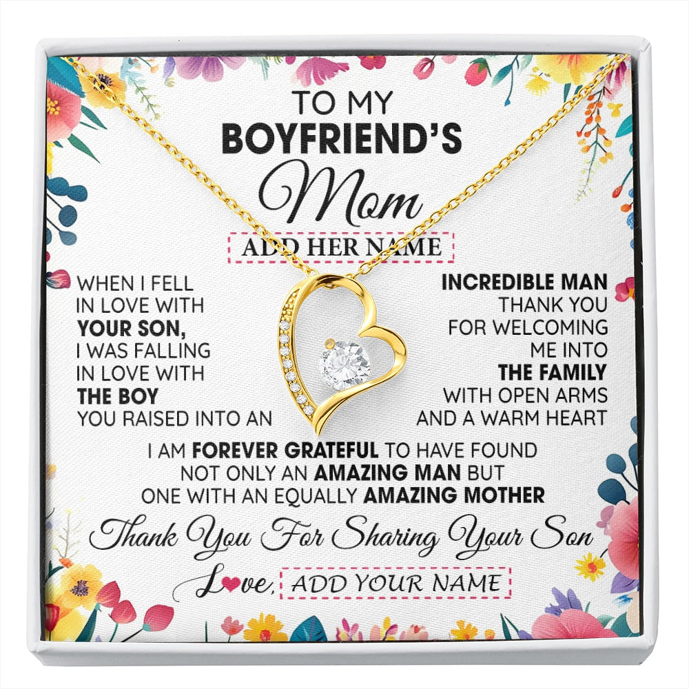 Forever Love Necklace 18K Yellow Gold Finish | 1 | Personalized To My Boyfriends Mom Gifts Necklace Mothers Day Gifts For Boyfriends Mom From Girlfriend Mother In Law Birthday Christmas Gift Box Message Card | siriusteestore.myshopify