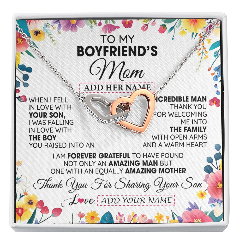 Interlocking Hearts Necklace Stainless Steel & Rose Gold Finish | 1 | Personalized To My Boyfriends Mom Gifts Necklace Mothers Day Gifts For Boyfriends Mom From Girlfriend Mother In Law Birthday Christmas Gift Box Message Card | siriusteestore.myshopify