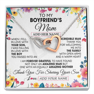 Interlocking Hearts Necklace Stainless Steel & Rose Gold Finish | 1 | Personalized To My Boyfriends Mom Gifts Necklace Mothers Day Gifts For Boyfriends Mom From Girlfriend Mother In Law Birthday Christmas Gift Box Message Card | siriusteestore.myshopify