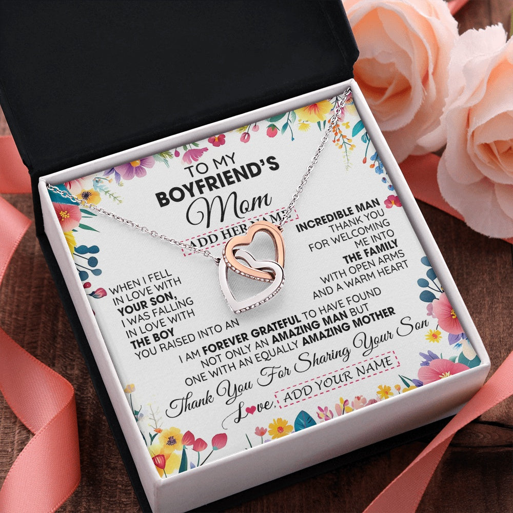 Interlocking Hearts Necklace Stainless Steel & Rose Gold Finish | 2 | Personalized To My Boyfriends Mom Gifts Necklace Mothers Day Gifts For Boyfriends Mom From Girlfriend Mother In Law Birthday Christmas Gift Box Message Card | siriusteestore.myshopify