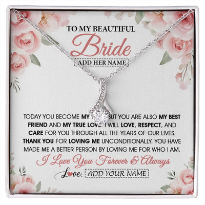 Alluring Beauty Necklace 14K White Gold Finish | 1 | Personalized To My Bride Necklace Gift From Groom Wedding Day My True Love Romantic Groom To Bride Jewelry Gifts Meaningful Custom Gift Box Message Card | https://siriusteestore.