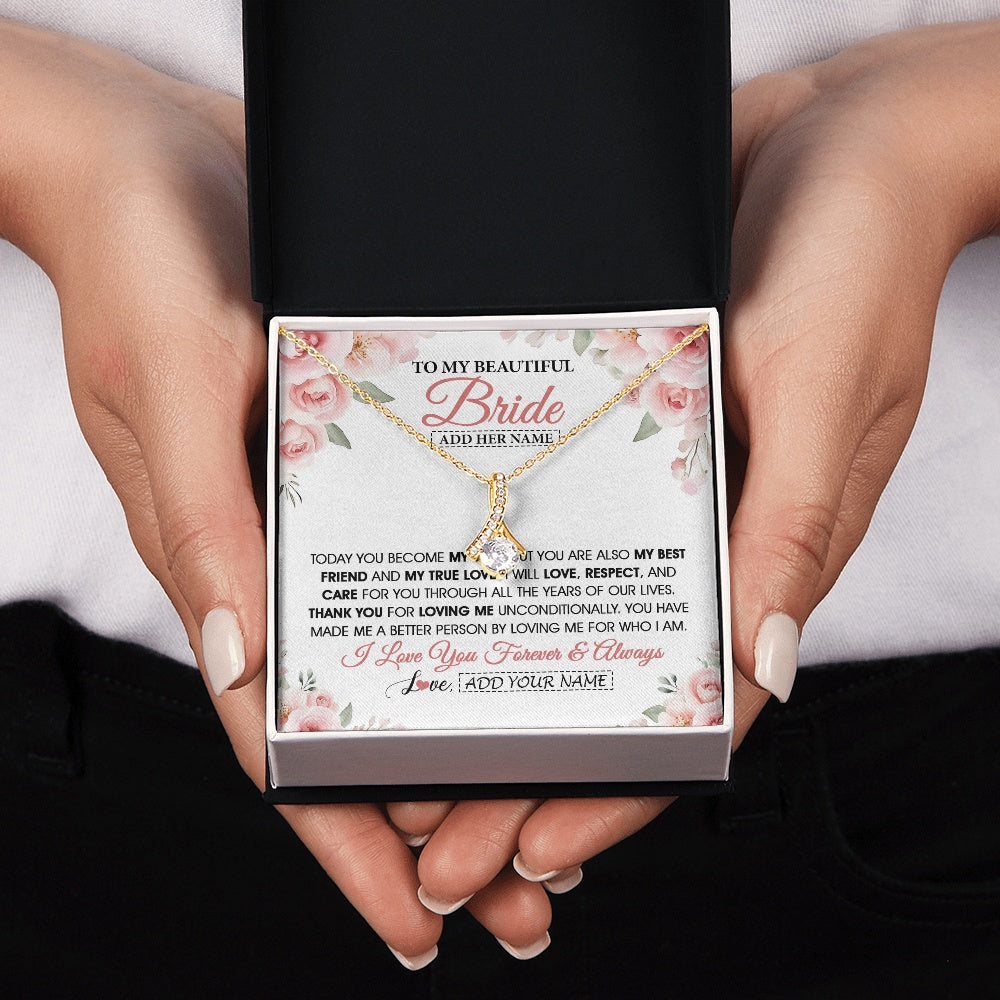 Alluring Beauty Necklace 18K Yellow Gold Finish | 2 | Personalized To My Bride Necklace Gift From Groom Wedding Day My True Love Romantic Groom To Bride Jewelry Gifts Meaningful Custom Gift Box Message Card | https://siriusteestore.