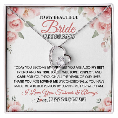 Forever Love Necklace 14K White Gold Finish | 1 | Personalized To My Bride Necklace Gift From Groom Wedding Day My True Love Romantic Groom To Bride Jewelry Gifts Meaningful Custom Gift Box Message Card | https://siriusteestore.