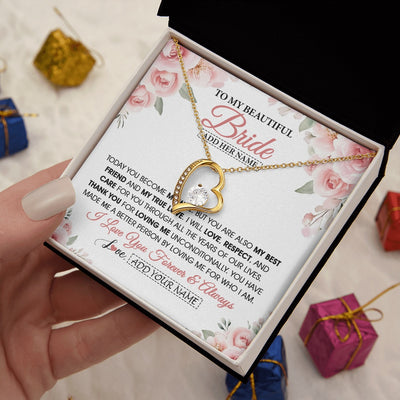 Forever Love Necklace 18K Yellow Gold Finish | 2 | Personalized To My Bride Necklace Gift From Groom Wedding Day My True Love Romantic Groom To Bride Jewelry Gifts Meaningful Custom Gift Box Message Card | https://siriusteestore.