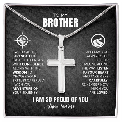 Stainless Cross Necklace Stainless Steel | 1 | Personalized To My Brother Necklace From Sister I Wish You The Strength Brother Birthday Graduation Inspirational Customized Gift Box Message Card | siriusteestore.myshopify