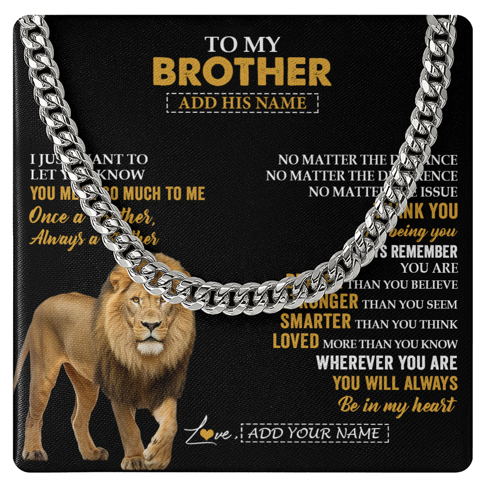 Cuban Link Chain Necklace Stainless Steel | 1 | Personalized To My Brother Necklace From Sister Lion Always A Brother For Men Big Brother Birthday Graduation Christmas Customized Gift Box Message Card | siriusteestore