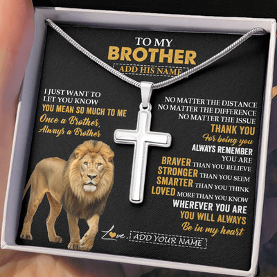 Stainless Cross Necklace Stainless Steel | 2 | Personalized To My Brother Necklace From Sister Lion Always A Brother For Men Big Brother Birthday Graduation Christmas Customized Gift Box Message Card | siriusteestore