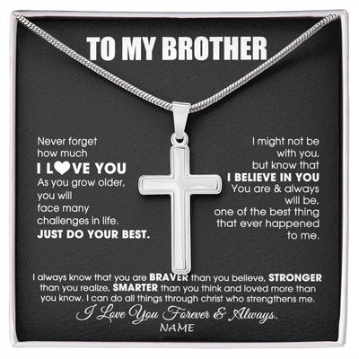 Stainless Cross Necklace | Personalized To My Brother Necklace From Sister Smarter Than You Think Brother Birthday Christmas Customized Gift Box Message Card | siriusteestore