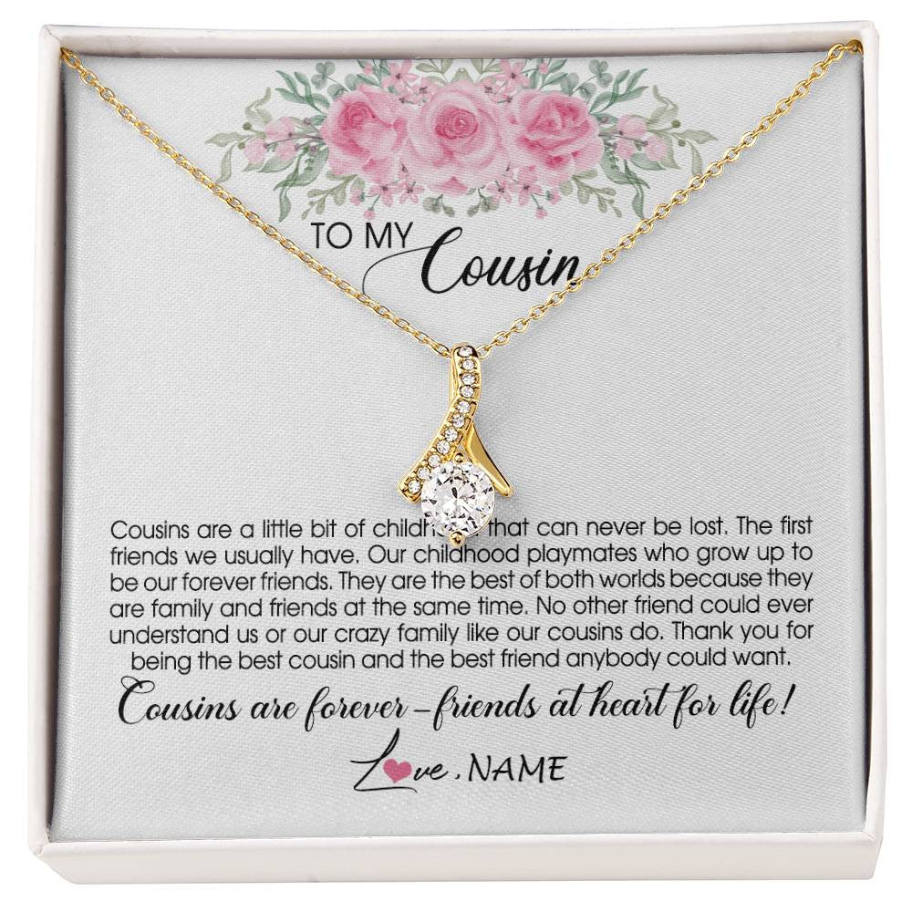 Alluring Beauty Necklace 18K Yellow Gold Finish | Personalized To My Cousin Necklace Cousins Are Forever Friends At Heart For Life Jewelry Birthday Graduation Christmas Customized Gift Box Message Card | siriusteestore