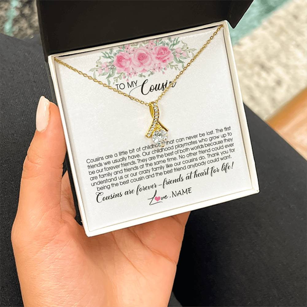 Alluring Beauty Necklace 18K Yellow Gold Finish | Personalized To My Cousin Necklace Cousins Are Forever Friends At Heart For Life Jewelry Birthday Graduation Christmas Customized Gift Box Message Card | siriusteestore