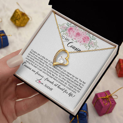 Forever Love Necklace 18K Yellow Gold Finish | Personalized To My Cousin Necklace Cousins Are Forever Friends At Heart For Life Jewelry Birthday Graduation Christmas Customized Gift Box Message Card | siriusteestore
