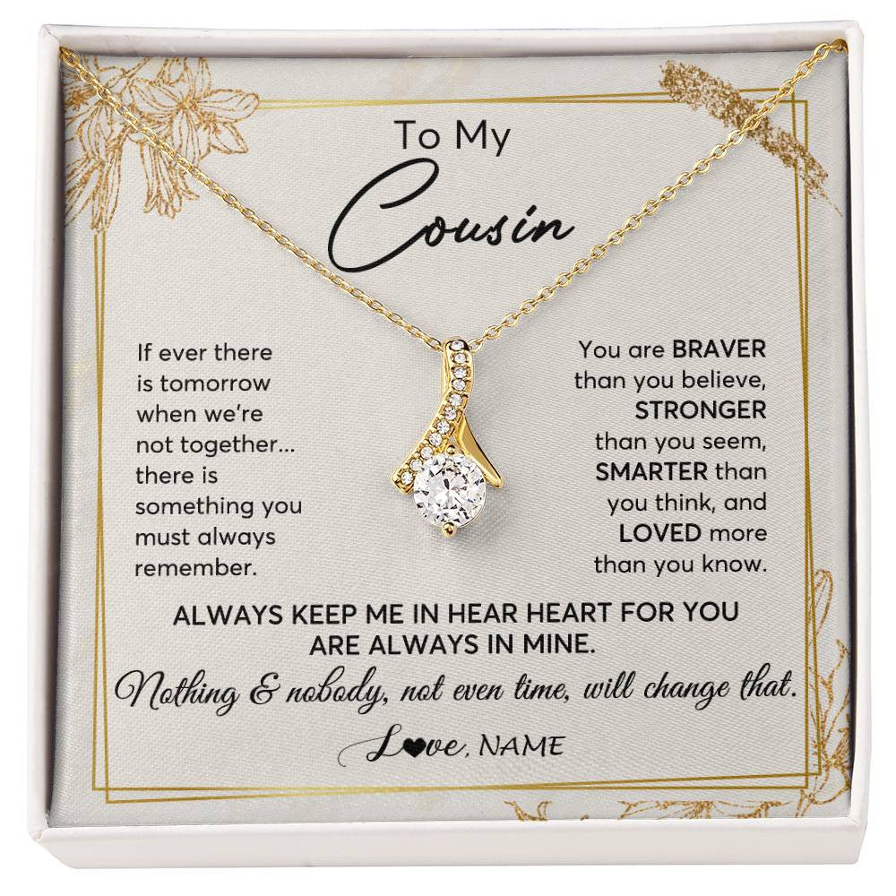 Alluring Beauty Necklace 18K Yellow Gold Finish | 1 | Personalized To My Cousin Necklace From Family Always Keep Me In Your Heart Cousin Birthday Graduation Christmas Customized Gift Box Message Card | siriusteestore