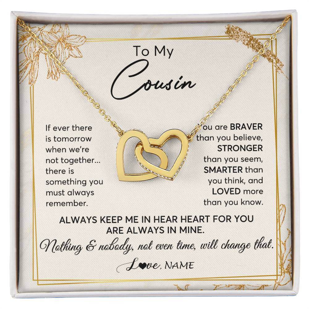 Interlocking Hearts Necklace 18K Yellow Gold Finish | 1 | Personalized To My Cousin Necklace From Family Always Keep Me In Your Heart Cousin Birthday Graduation Christmas Customized Gift Box Message Card | siriusteestore