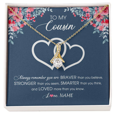 Alluring Beauty Necklace 18K Yellow Gold Finish | Personalized To My Cousin Necklace From Family Braver Stronger Smarter Loved Cousin Pendant Jewelry Birthday Graduation Christmas Customized Message Card | siriusteestore