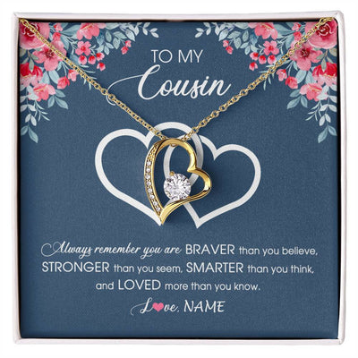 Forever Love Necklace 18K Yellow Gold Finish | Personalized To My Cousin Necklace From Family Braver Stronger Smarter Loved Cousin Pendant Jewelry Birthday Graduation Christmas Customized Message Card | siriusteestore