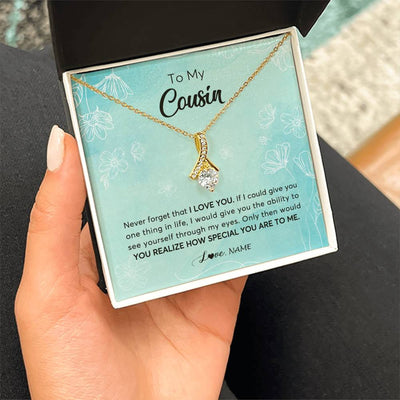 Alluring Beauty Necklace 18K Yellow Gold Finish | 2 | Personalized To My Cousin Necklace From Family Flower Never Forget I Love You Cousin Jewelry Graduation Birthday Christmas Customized Gift Box Message Card | siriusteestore