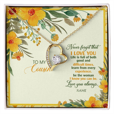 Forever Love Necklace 18K Yellow Gold Finish | Personalized To My Cousin Necklace From Family Flower Never Forget That I Love You Cousin Birthday Christmas Graduation Customized Gift Box Message Card | siriusteestore