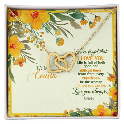 Interlocking Hearts Necklace 18K Yellow Gold Finish | Personalized To My Cousin Necklace From Family Flower Never Forget That I Love You Cousin Birthday Christmas Graduation Customized Gift Box Message Card | siriusteestore