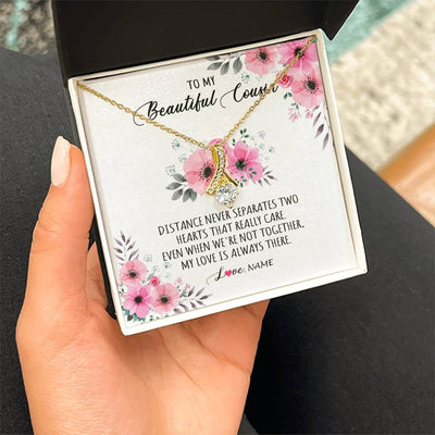 Alluring Beauty Necklace 18K Yellow Gold Finish | Personalized To My Cousin Necklace From Family My Love Is Always There Cousin Jewelry Birthday Graduation Christmas Customized Gift Box Message Card | siriusteestore