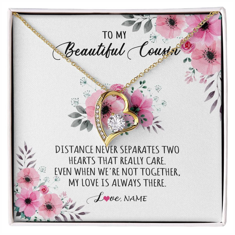 Forever Love Necklace 18K Yellow Gold Finish | Personalized To My Cousin Necklace From Family My Love Is Always There Cousin Jewelry Birthday Graduation Christmas Customized Gift Box Message Card | siriusteestore