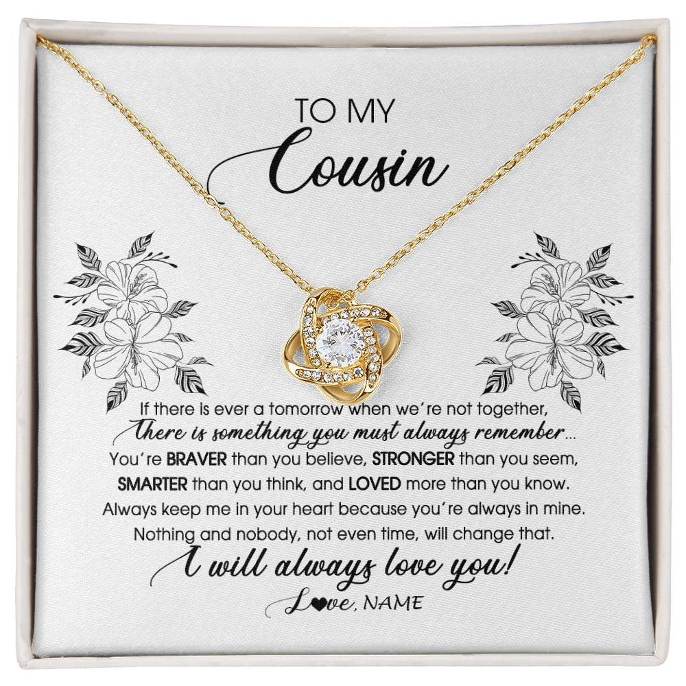 Love Knot Necklace 18K Yellow Gold Finish | Personalized To My Cousin Necklace From Family Not Even Time Floral Cousin Birthday Graduation Christmas Customized Message Card | siriusteestore