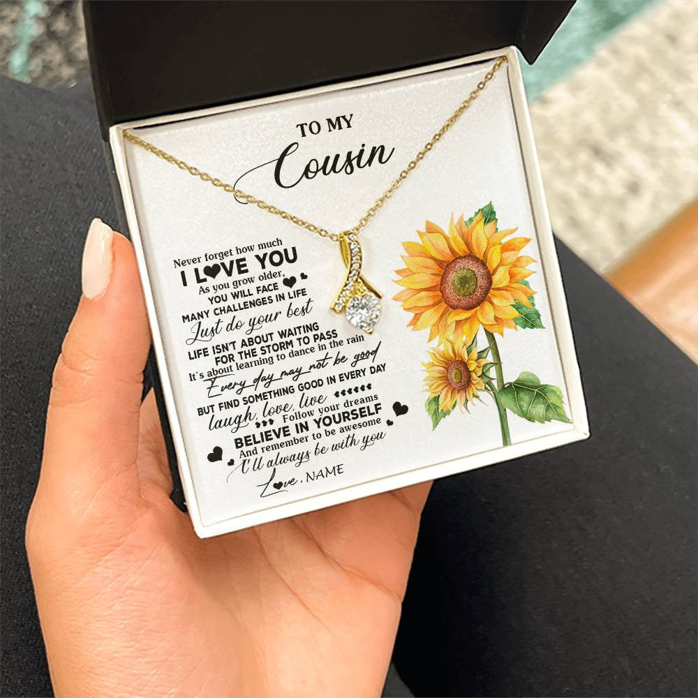Alluring Beauty Necklace 18K Yellow Gold Finish | 2 | Personalized To My Cousin Necklace From Family Sunflower Wood Laugh Love Live Cousin Birthday Graduation Christmas Customized Gift Box Message Card | siriusteestore