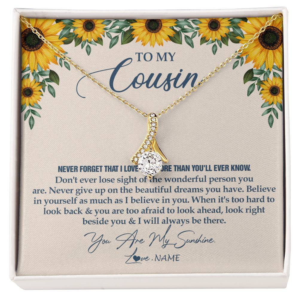 Alluring Beauty Necklace 18K Yellow Gold Finish | Personalized To My Cousin Necklace From Family Sunflower You Are My Sunshine Cousin Jewelry Graduation Birthday Christmas Customized Gift Box Message Card | siriusteestore