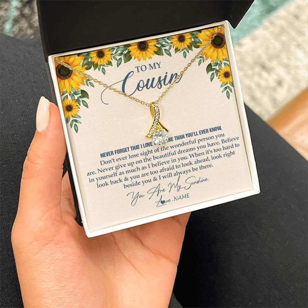 Alluring Beauty Necklace 18K Yellow Gold Finish | Personalized To My Cousin Necklace From Family Sunflower You Are My Sunshine Cousin Jewelry Graduation Birthday Christmas Customized Gift Box Message Card | siriusteestore