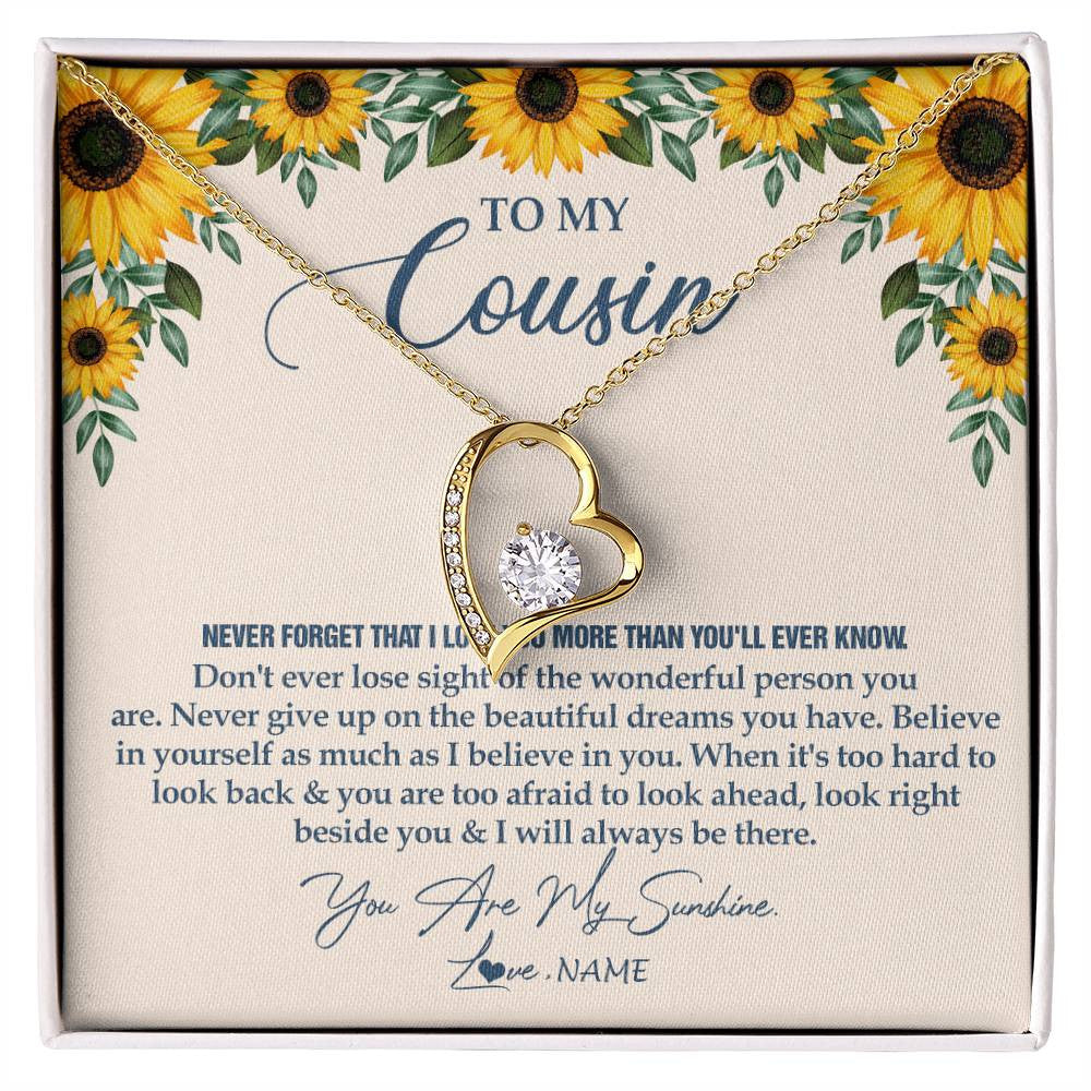 Forever Love Necklace 18K Yellow Gold Finish | Personalized To My Cousin Necklace From Family Sunflower You Are My Sunshine Cousin Jewelry Graduation Birthday Christmas Customized Gift Box Message Card | siriusteestore