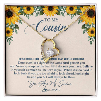Forever Love Necklace 18K Yellow Gold Finish | Personalized To My Cousin Necklace From Family Sunflower You Are My Sunshine Cousin Jewelry Graduation Birthday Christmas Customized Gift Box Message Card | siriusteestore