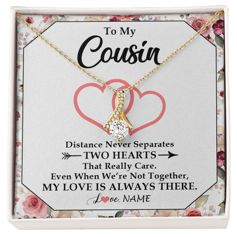 Alluring Beauty Necklace 18K Yellow Gold Finish | 1 | Personalized To My Cousin Necklace From Family Two Hearts Together Cousin Birthday Graduation Christmas Jewelry Customized Gift Box Message Card | siriusteestore