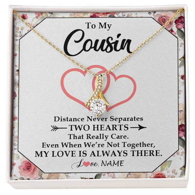 Alluring Beauty Necklace 18K Yellow Gold Finish | 1 | Personalized To My Cousin Necklace From Family Two Hearts Together Cousin Birthday Graduation Christmas Jewelry Customized Gift Box Message Card | siriusteestore
