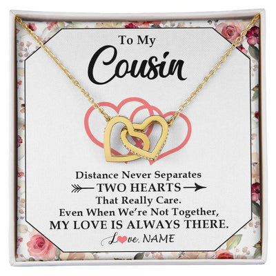 Interlocking Hearts Necklace 18K Yellow Gold Finish | 1 | Personalized To My Cousin Necklace From Family Two Hearts Together Cousin Birthday Graduation Christmas Jewelry Customized Gift Box Message Card | siriusteestore