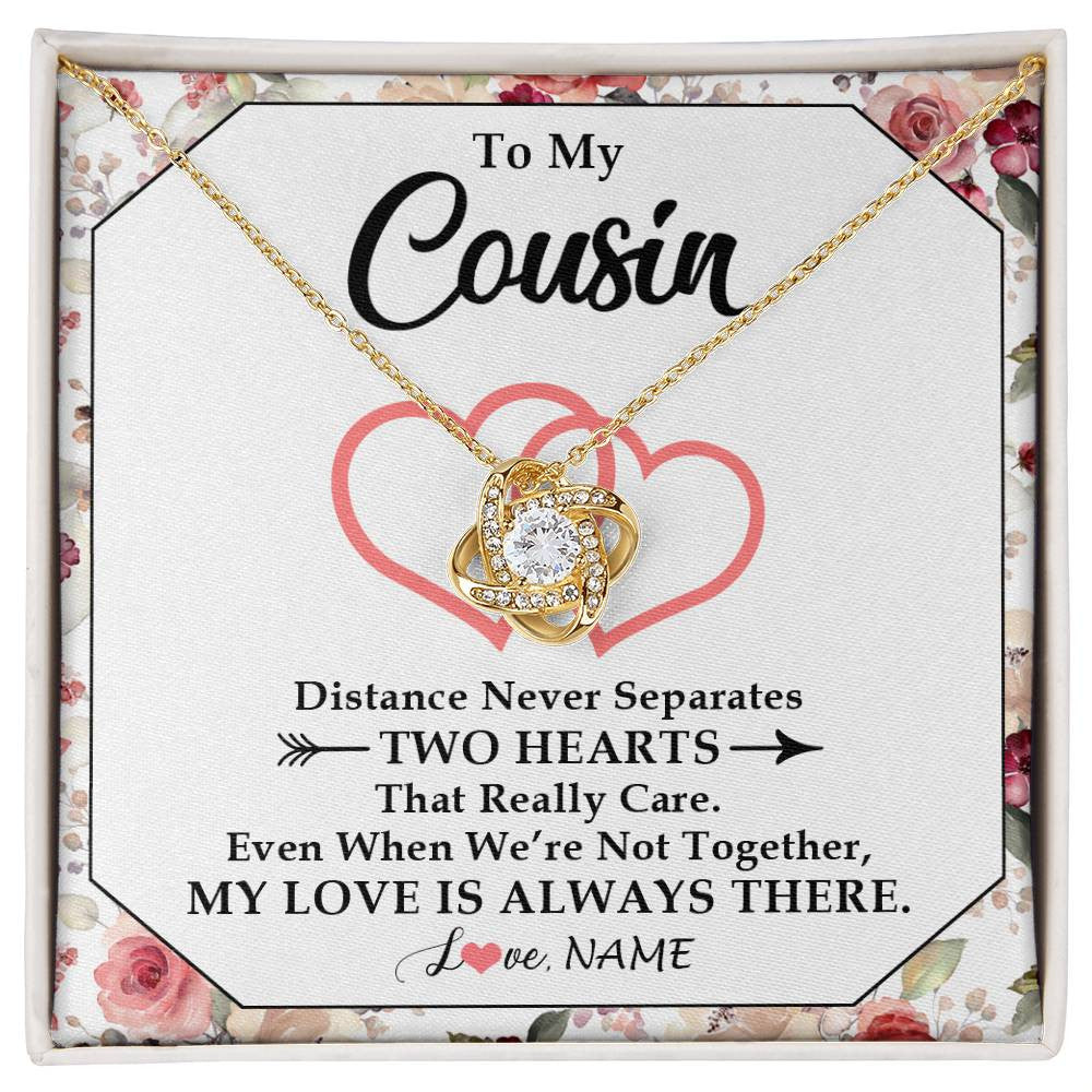 Love Knot Necklace 18K Yellow Gold Finish | 1 | Personalized To My Cousin Necklace From Family Two Hearts Together Cousin Birthday Graduation Christmas Jewelry Customized Gift Box Message Card | siriusteestore