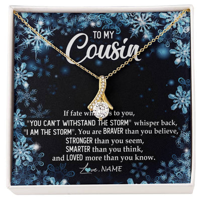 Alluring Beauty Necklace 18K Yellow Gold Finish | Personalized To My Cousin Necklace From Family Whisper Back I Am The Storm Cousin Pendant Jewelry Birthday Graduation Christmas Customized Message Card | siriusteestore