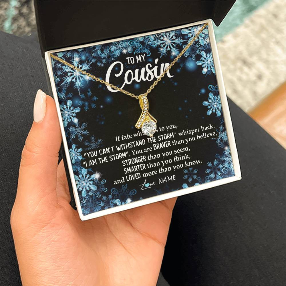 Alluring Beauty Necklace 18K Yellow Gold Finish | Personalized To My Cousin Necklace From Family Whisper Back I Am The Storm Cousin Pendant Jewelry Birthday Graduation Christmas Customized Message Card | siriusteestore