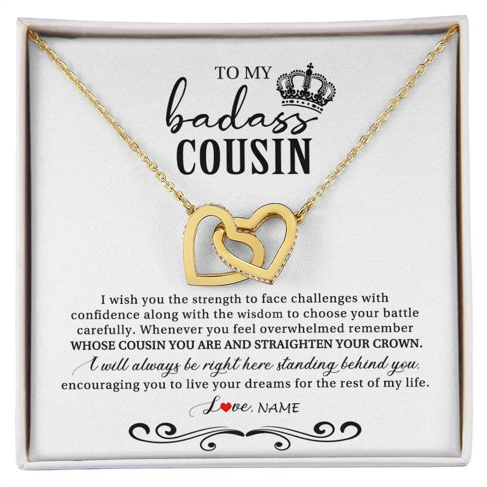 Interlocking Hearts Necklace 18K Yellow Gold Finish | Personalized To My Cousin Necklace From Family Wish You The Strength Cousin Birthday Christmas Graduation Jewelry Customized Gift Box Message Card | siriusteestore