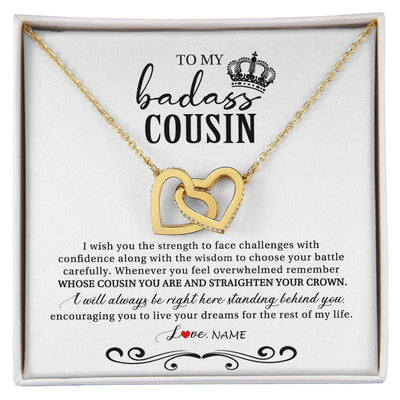 Interlocking Hearts Necklace 18K Yellow Gold Finish | Personalized To My Cousin Necklace From Family Wish You The Strength Cousin Birthday Christmas Graduation Jewelry Customized Gift Box Message Card | siriusteestore