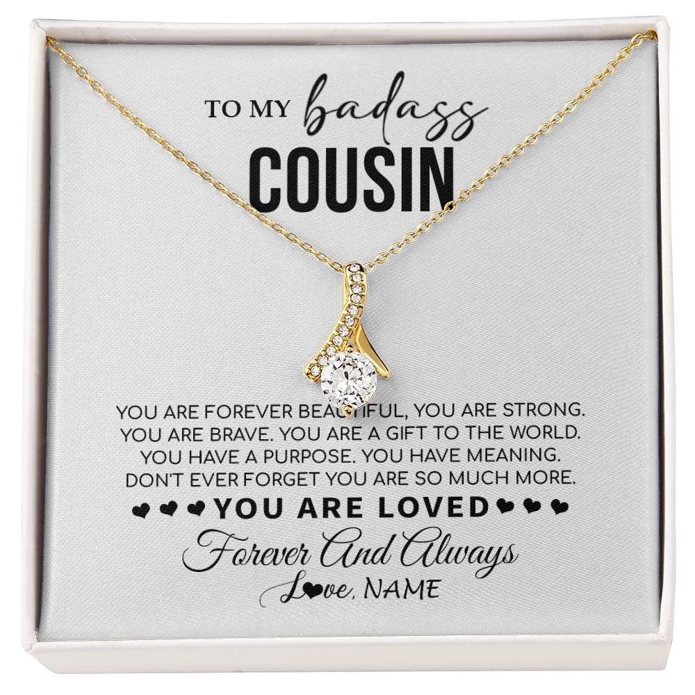 Alluring Beauty Necklace 18K Yellow Gold Finish | 1 | Personalized To My Cousin Necklace From Family You Are Forever Beautiful Cousin Birthday Graduation Christmas Customized Gift Box Message Card | siriusteestore