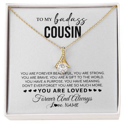 Alluring Beauty Necklace 18K Yellow Gold Finish | 1 | Personalized To My Cousin Necklace From Family You Are Forever Beautiful Cousin Birthday Graduation Christmas Customized Gift Box Message Card | siriusteestore
