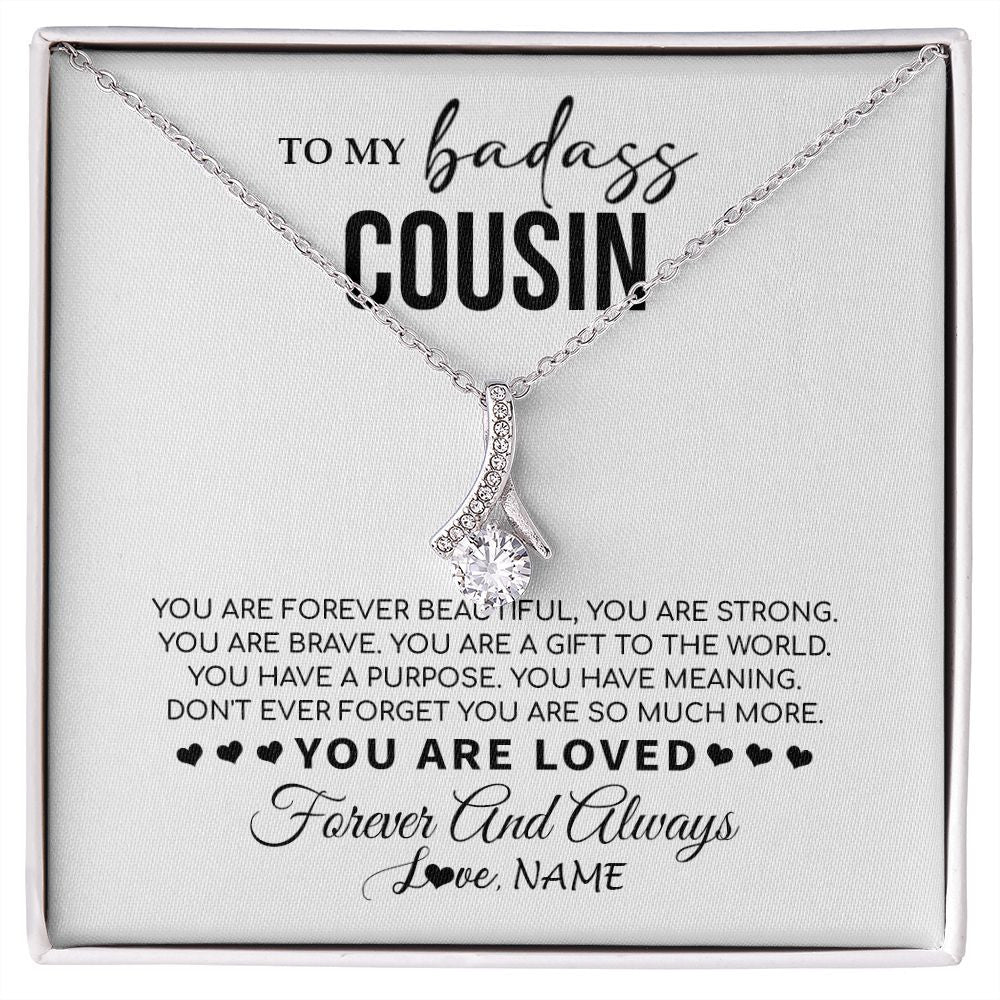 Alluring Beauty Necklace | Personalized To My Cousin Necklace From Family You Are Forever Beautiful Cousin Birthday Graduation Christmas Customized Gift Box Message Card | siriusteestore