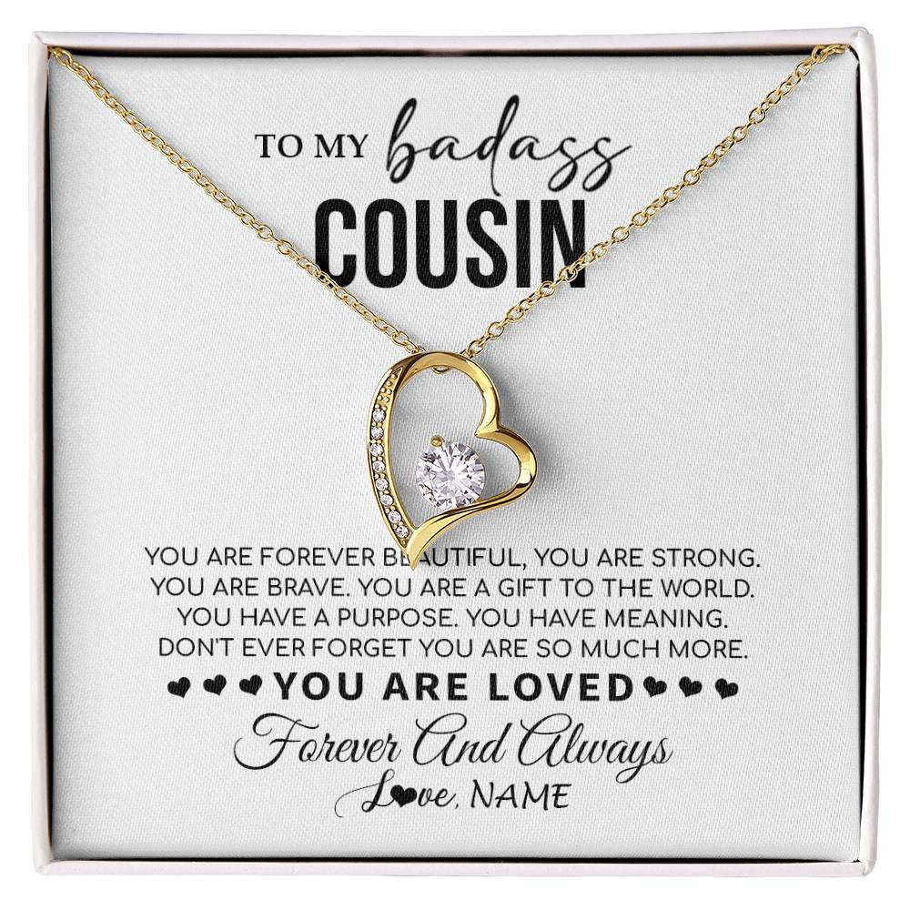Forever Love Necklace 18K Yellow Gold Finish | 1 | Personalized To My Cousin Necklace From Family You Are Forever Beautiful Cousin Birthday Graduation Christmas Customized Gift Box Message Card | siriusteestore
