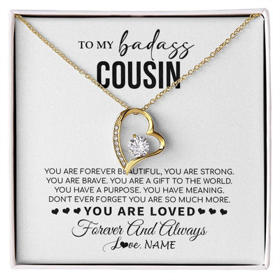 Forever Love Necklace 18K Yellow Gold Finish | 1 | Personalized To My Cousin Necklace From Family You Are Forever Beautiful Cousin Birthday Graduation Christmas Customized Gift Box Message Card | siriusteestore