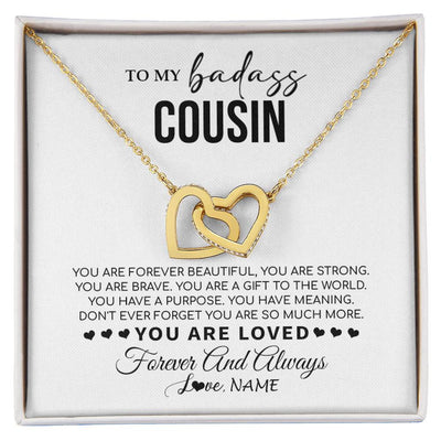 Interlocking Hearts Necklace 18K Yellow Gold Finish | 1 | Personalized To My Cousin Necklace From Family You Are Forever Beautiful Cousin Birthday Graduation Christmas Customized Gift Box Message Card | siriusteestore