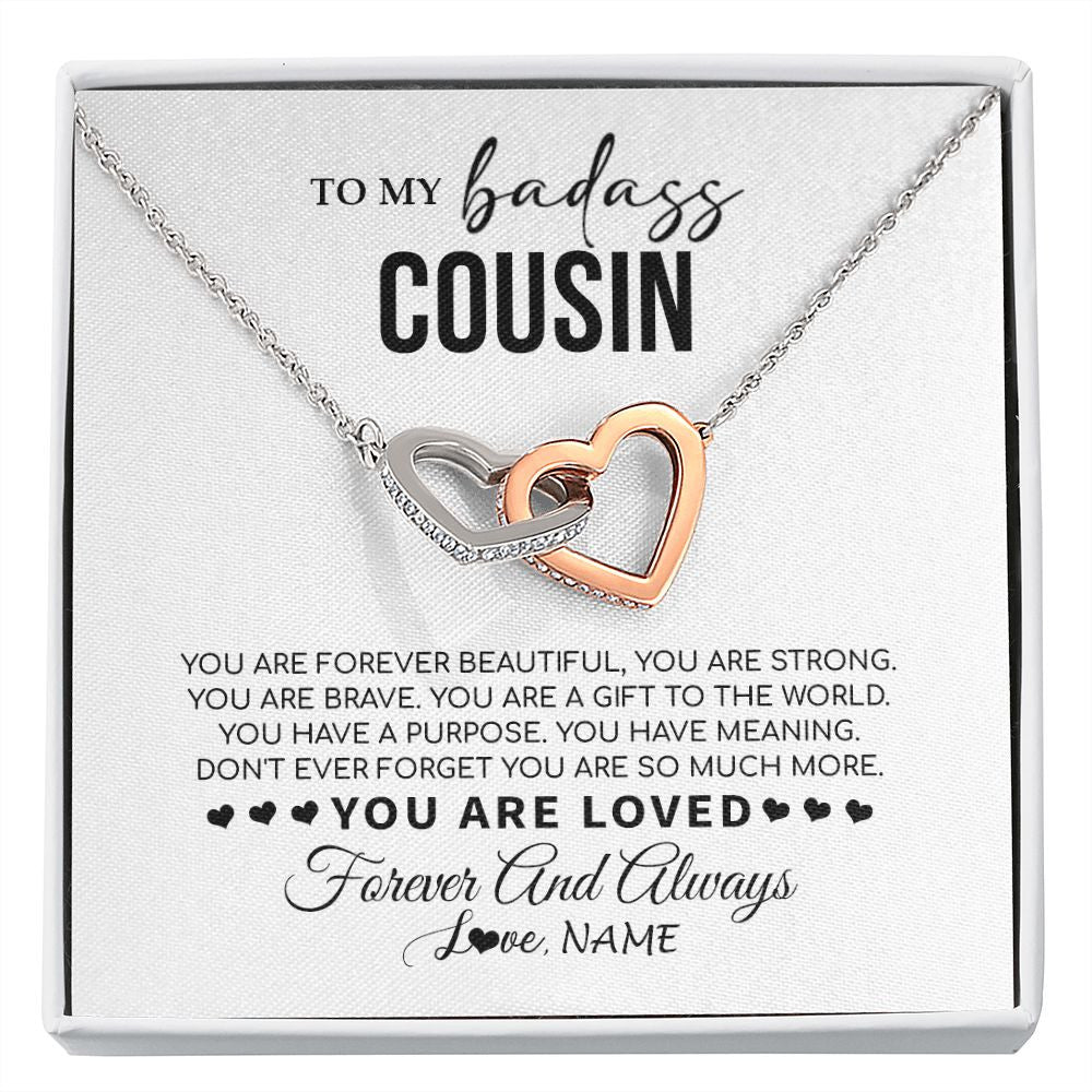 Interlocking Hearts Necklace | Personalized To My Cousin Necklace From Family You Are Forever Beautiful Cousin Birthday Graduation Christmas Customized Gift Box Message Card | siriusteestore