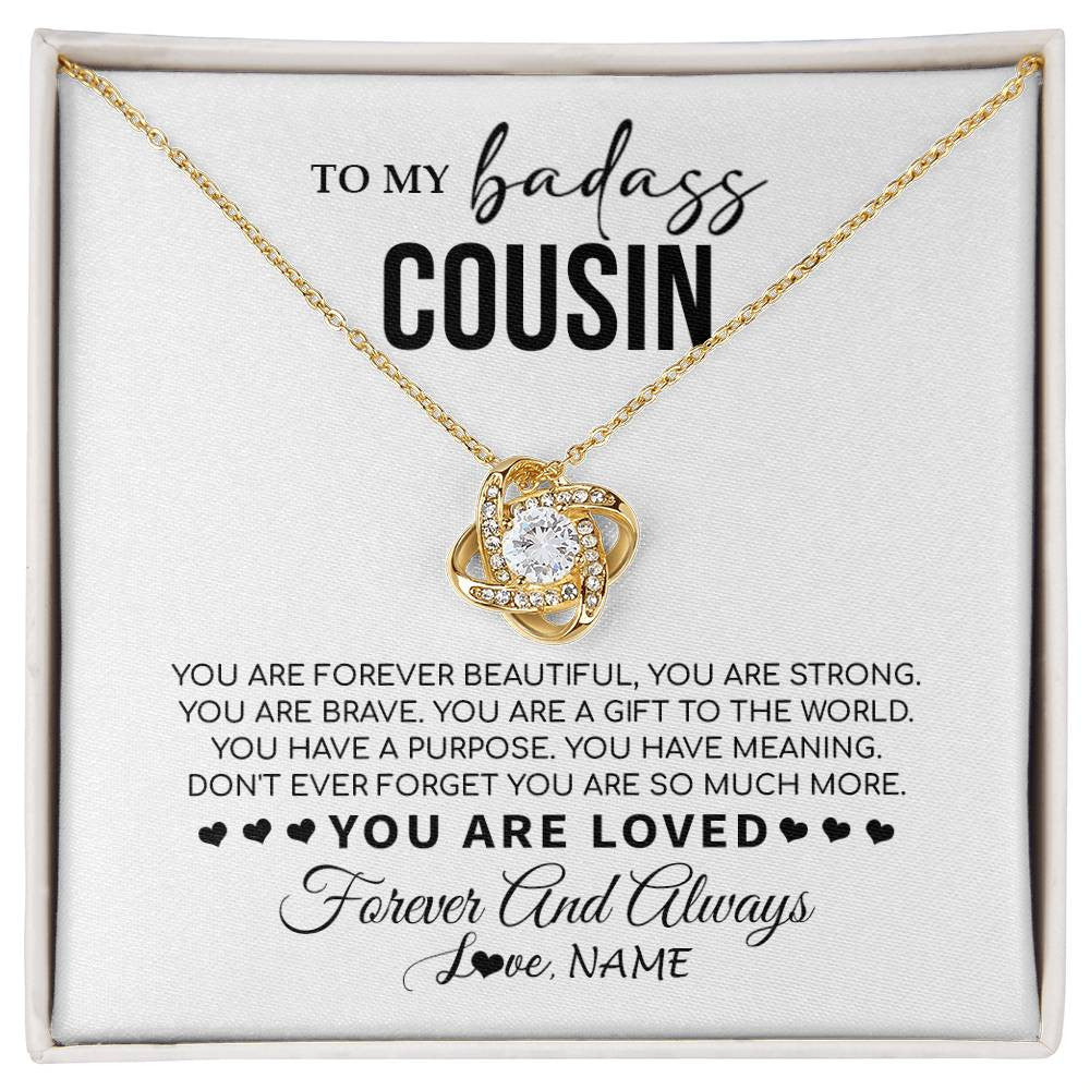 Love Knot Necklace 18K Yellow Gold Finish | 1 | Personalized To My Cousin Necklace From Family You Are Forever Beautiful Cousin Birthday Graduation Christmas Customized Gift Box Message Card | siriusteestore