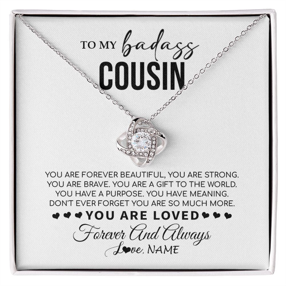 Love Knot Necklace | Personalized To My Cousin Necklace From Family You Are Forever Beautiful Cousin Birthday Graduation Christmas Customized Gift Box Message Card | siriusteestore