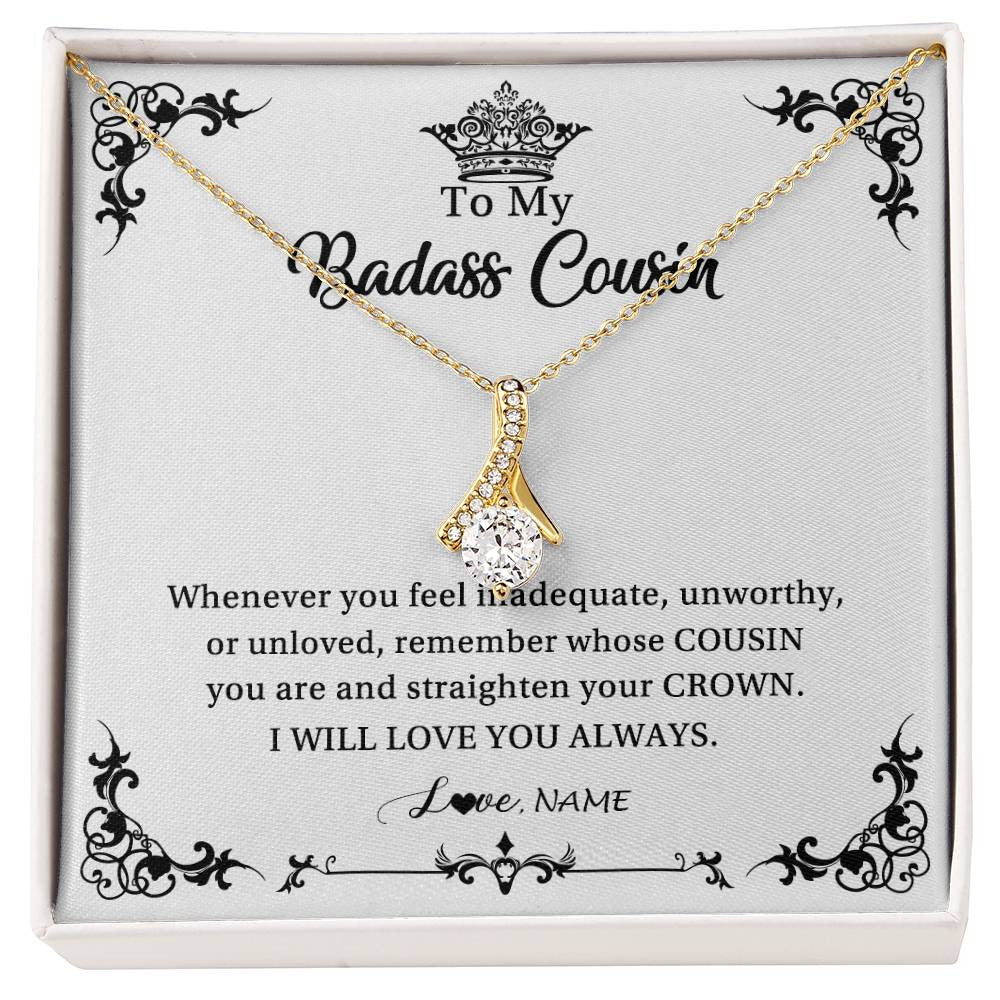 Alluring Beauty Necklace 18K Yellow Gold Finish | Personalized To My Cousin Necklace I Will Love You Always Cousin Pendant Jewelry Birthday Graduation Christmas Customized Message Card | siriusteestore